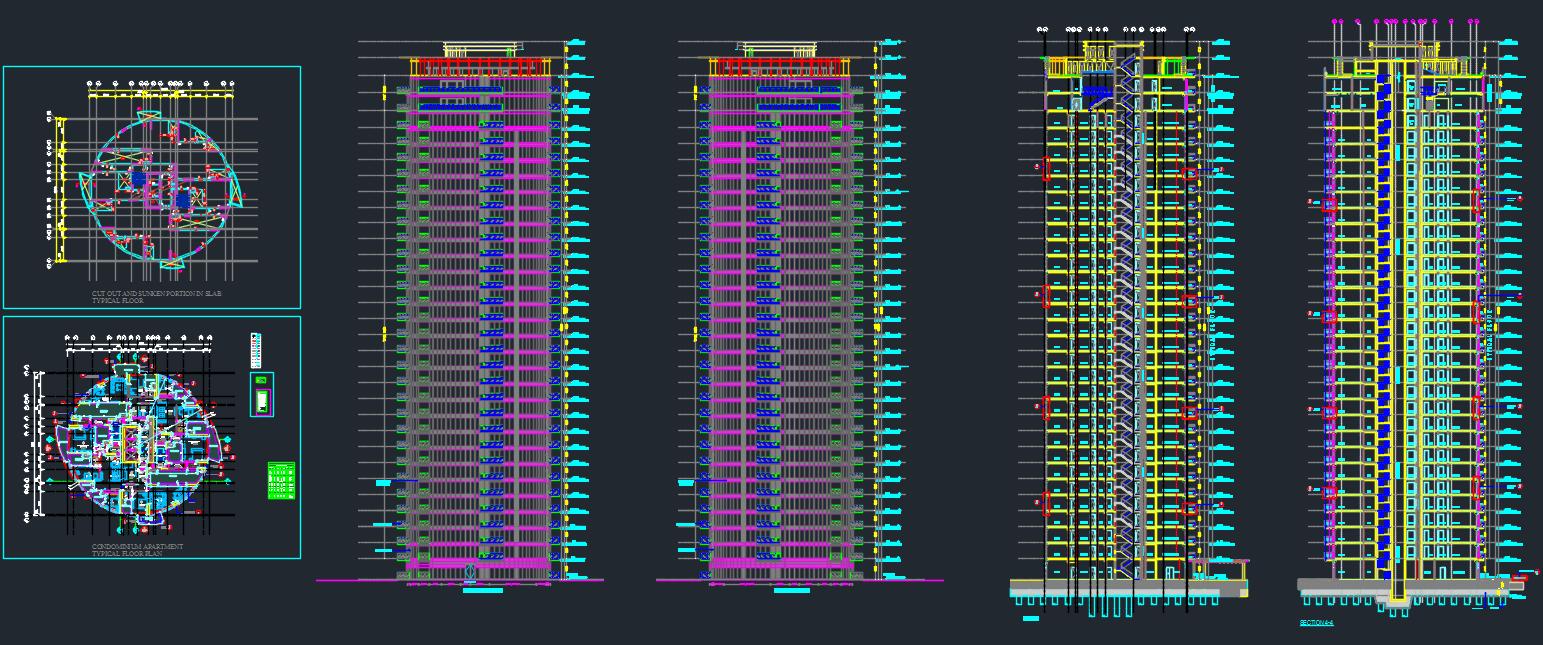 High-Rise Circular Tower DWG Design with 2BHK & 3BHK Layouts